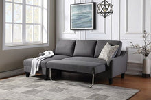 Laai prent in Gallery-kyker, OSP Huismeubels - Lester-bank met chaise en dubbelslaapbank in stof met swart bene - Grys