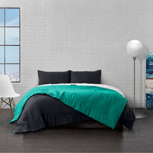 Charger l'image dans la galerie, E. Jay Bedding Co Reversible Brushed Microfiber Plush Down-Alt Down Comforter Set - Black+ Teal