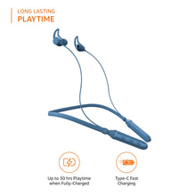 Laai prent in Gallery-kyker, Amazon Basics Bluetooth 5.0-nekband met tot 30 uur speeltyd, magnetiese oordopjes, stemassistent, dubbele paring en IPX6-gegradeerde, blou 
