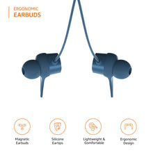 Laai prent in Gallery-kyker, Amazon Basics Bluetooth 5.0-nekband met tot 30 uur speeltyd, magnetiese oordopjes, stemassistent, dubbele paring en IPX6-gegradeerde, blou 
